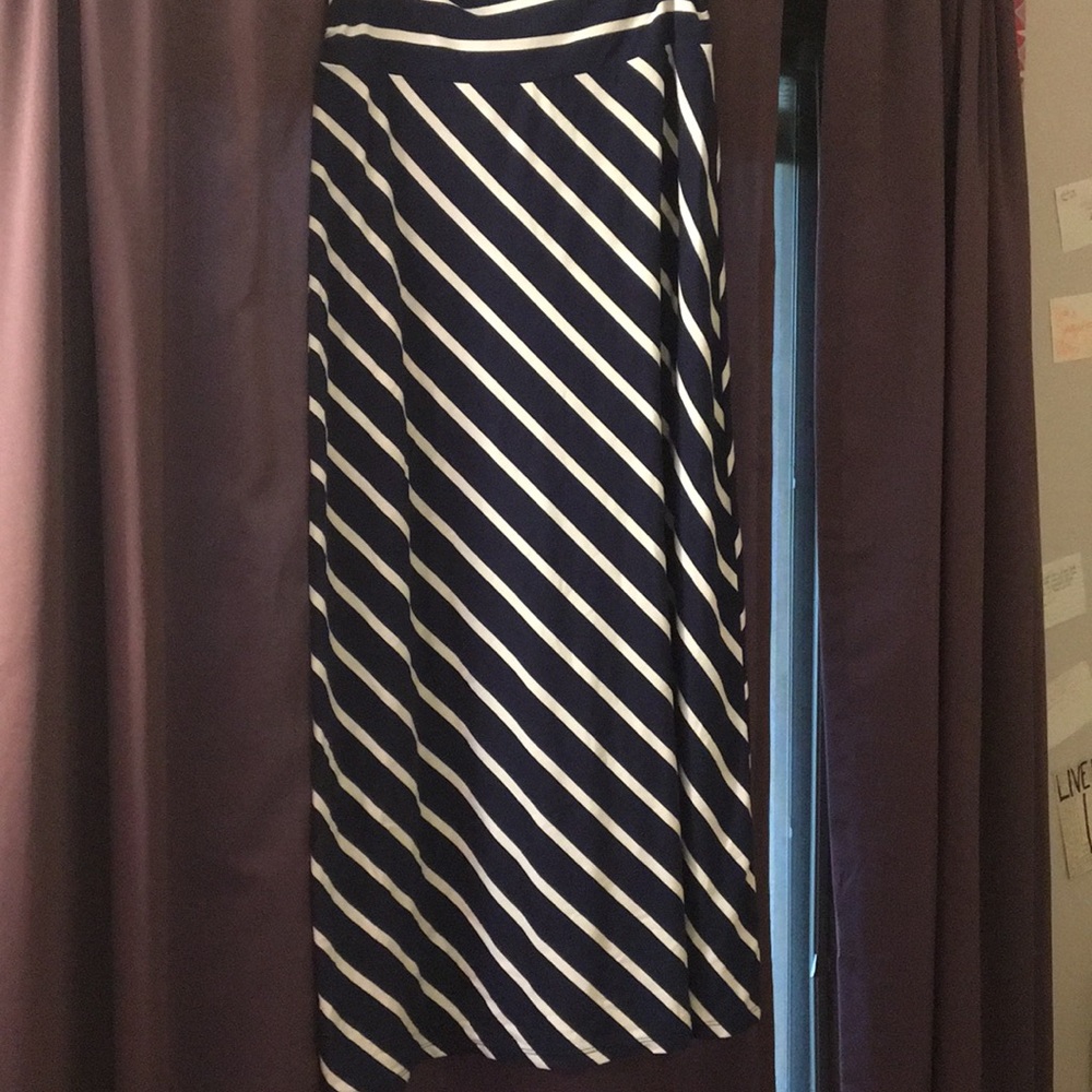 Navy Blue and white striped maxi skirt